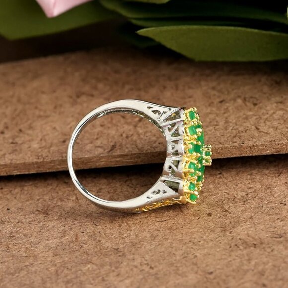 Super Large Flower Emerald Pear Zircon Vintage Rings for Women, EVGG1202 - Picture 4 of 5